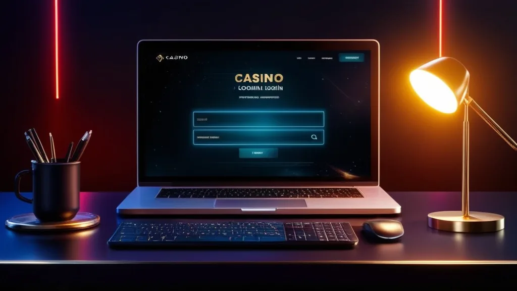 Ciemny ekran logowania do konta z formularzem na laptopie i neonowym światłem
